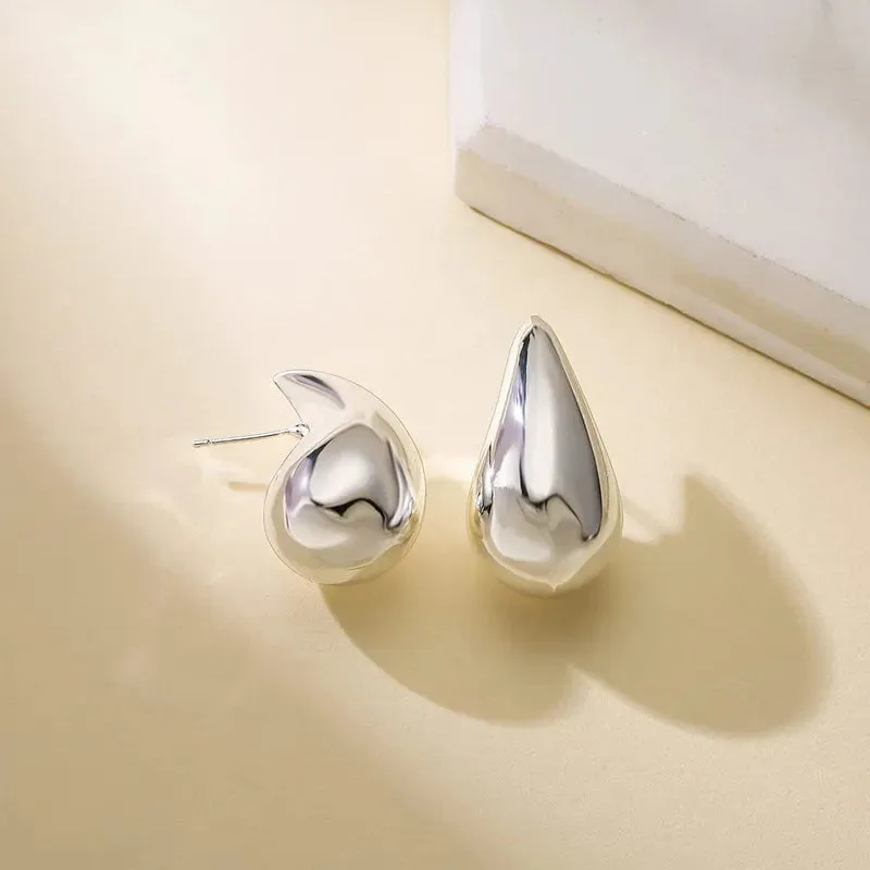 Vintage Thick Teardrop Earrings for Women Gold Dome Jewelry