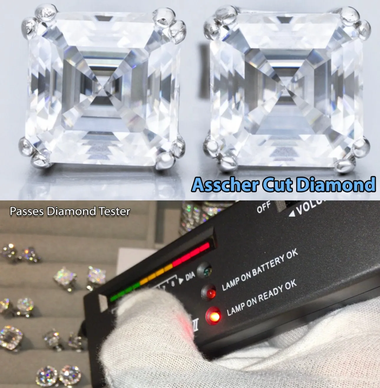 VVS1 Asscher Diamond Ear Studs | Moissanite Diamond Ear Studs | Iced Out Earrings | Diamond Ear Studs | Moissanite Earrings | Ear Studs