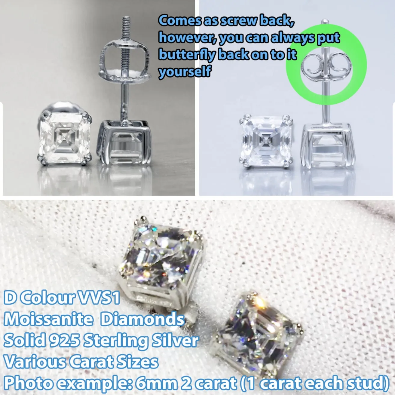 VVS1 Asscher Diamond Ear Studs | Moissanite Diamond Ear Studs | Iced Out Earrings | Diamond Ear Studs | Moissanite Earrings | Ear Studs