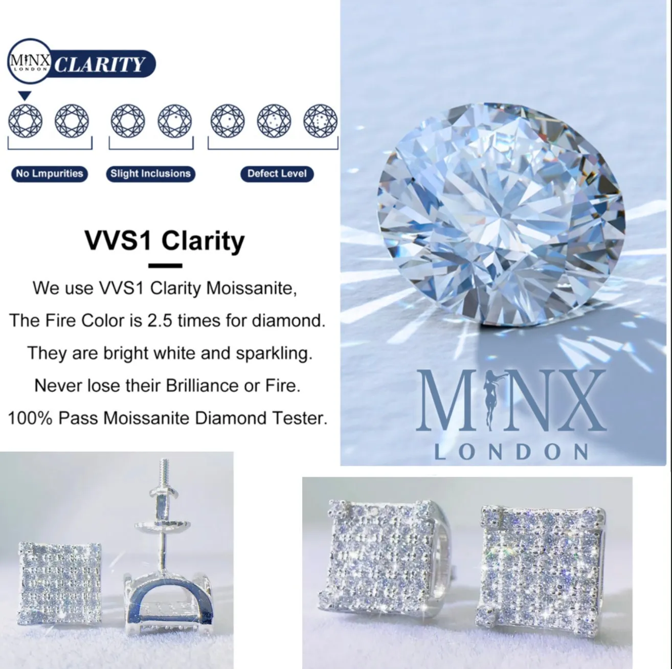 VVS1 Iced Out Ear Studs | Moissanite Ear Studs | Iced Out Earrings | Ear Studs Men| Moissanite Earrings | Hip Hop Ear Studs | Womens Earings