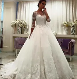 wedding dresses for bride 2020 lace appliqué long sleeve princess wedding gowns vestido de novia
