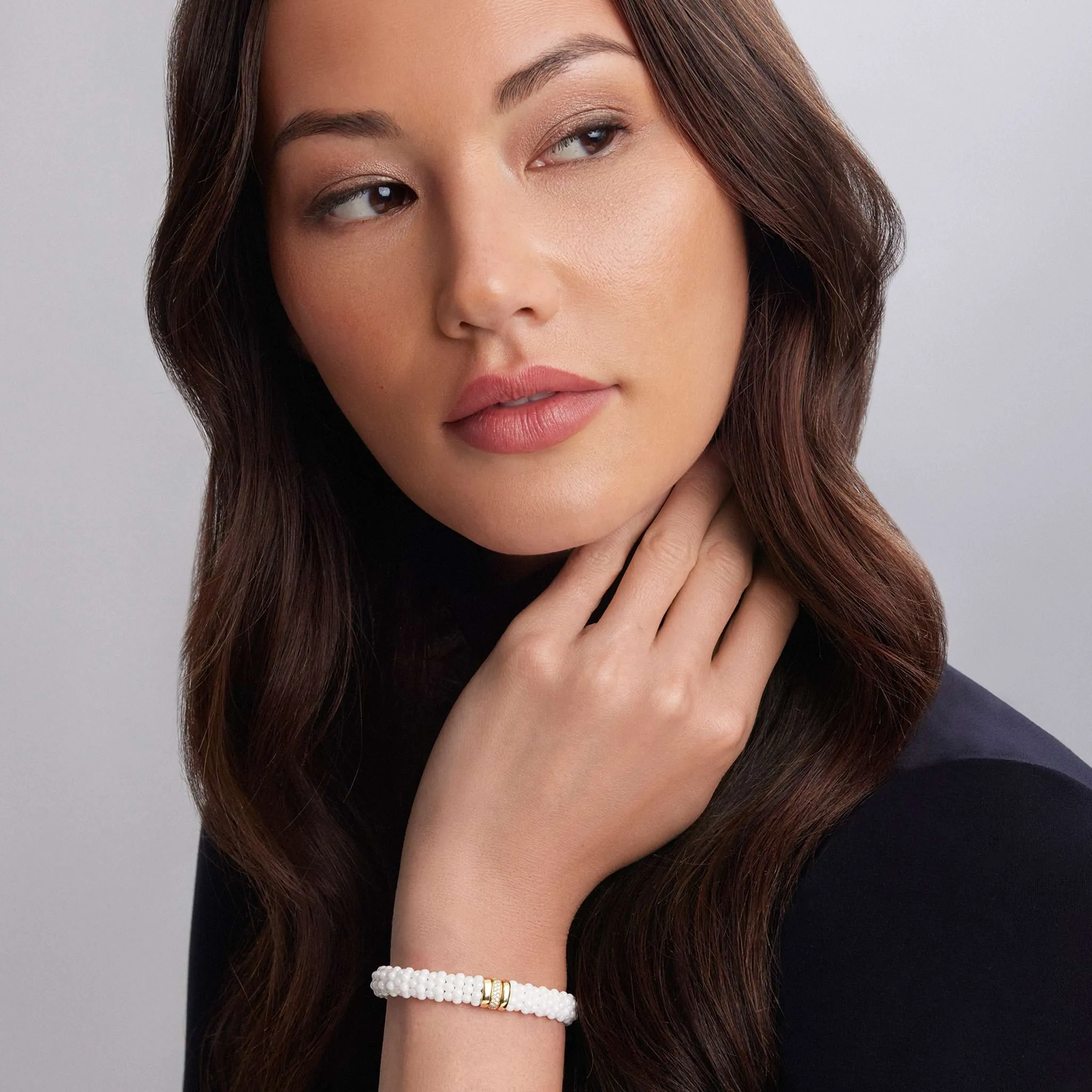 White Caviar Single Station Ceramic Diamond Bracelet | 9mm