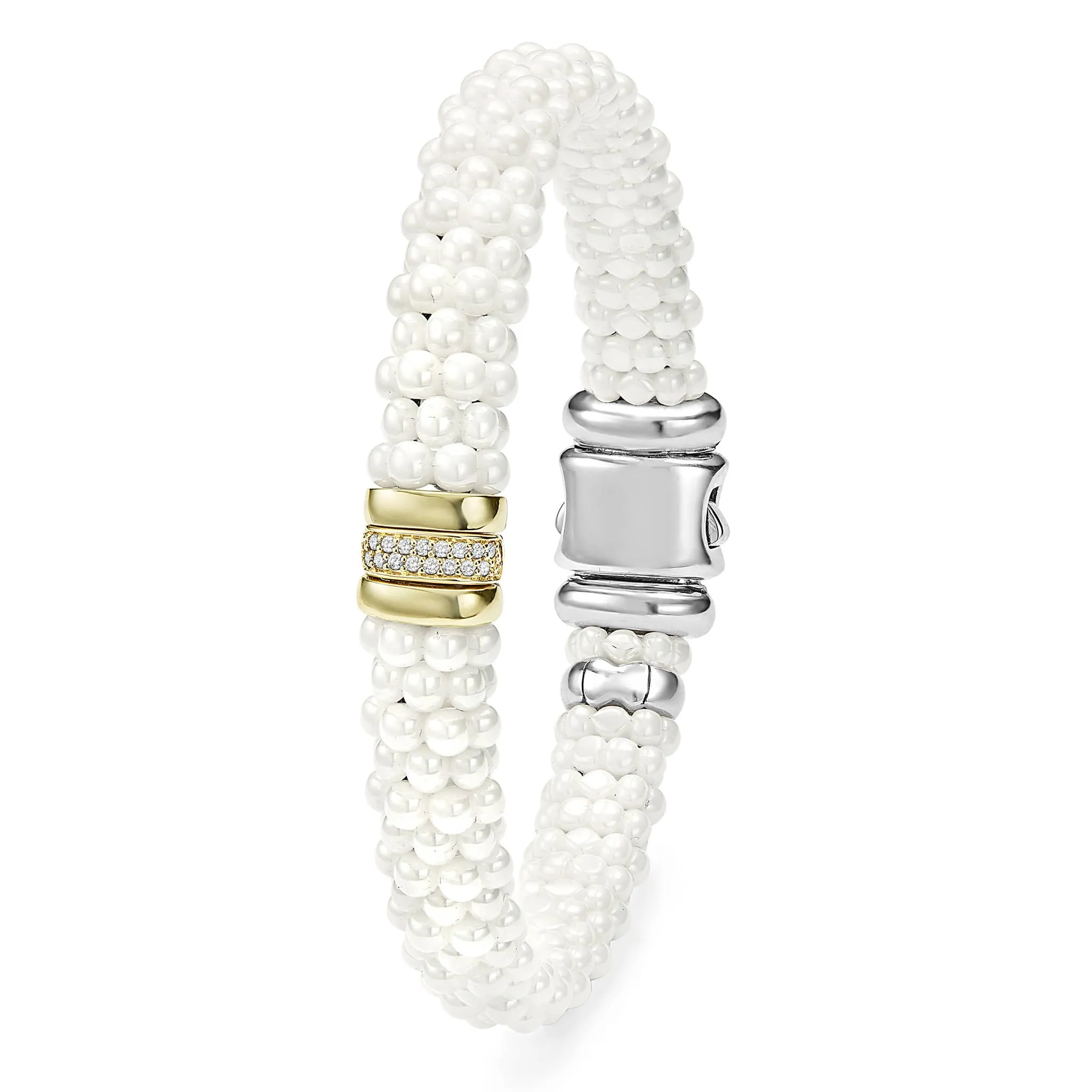 White Caviar Single Station Ceramic Diamond Bracelet | 9mm
