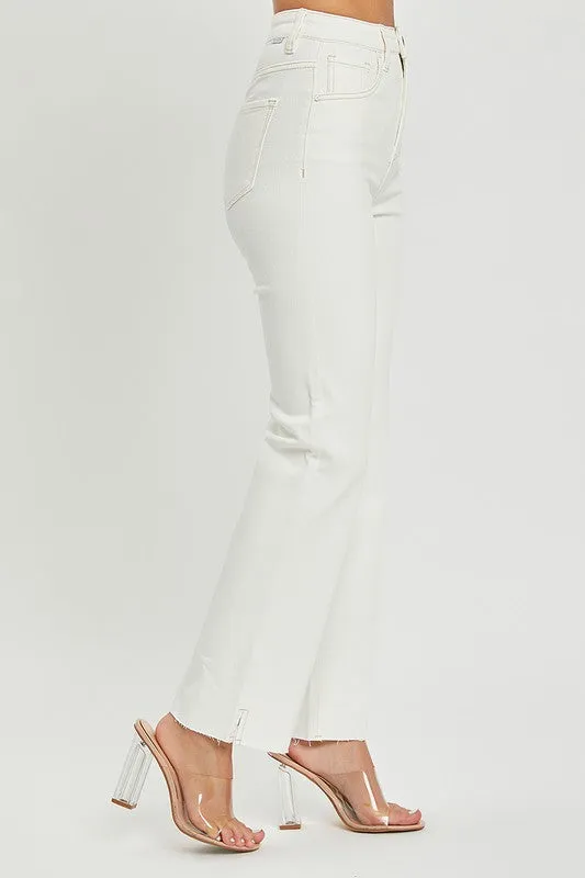 White Denim Slit Hem Jeans With Tummy Control