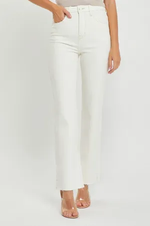 White Denim Slit Hem Jeans With Tummy Control