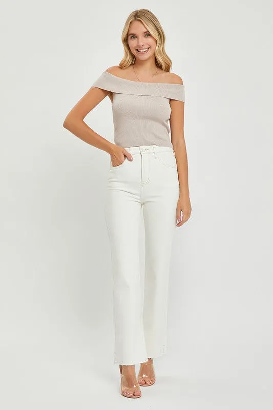 White Denim Slit Hem Jeans With Tummy Control