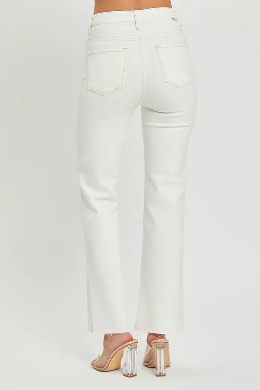 White Denim Slit Hem Jeans With Tummy Control