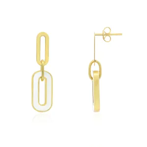 White Enamel Paperclip Link Earrings