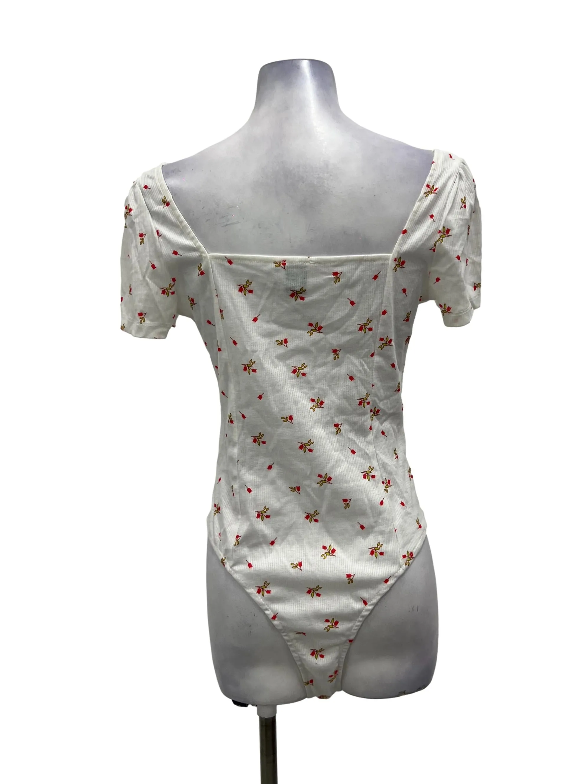 White Floral Printed Sqaure Neck Bodysuit