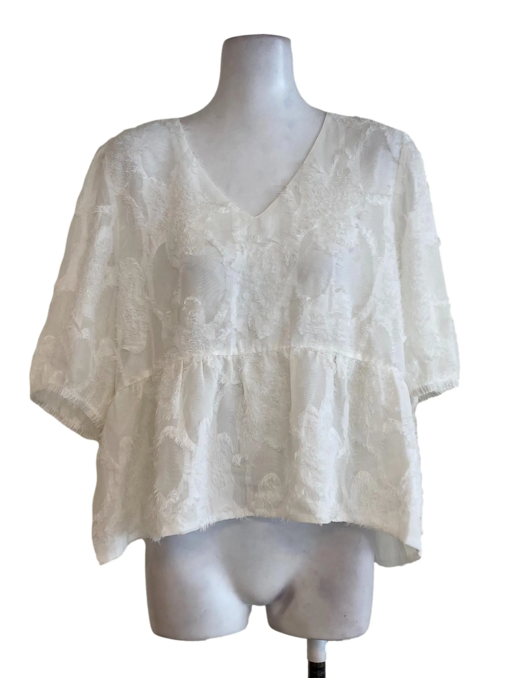 White Fur Ruffle Top