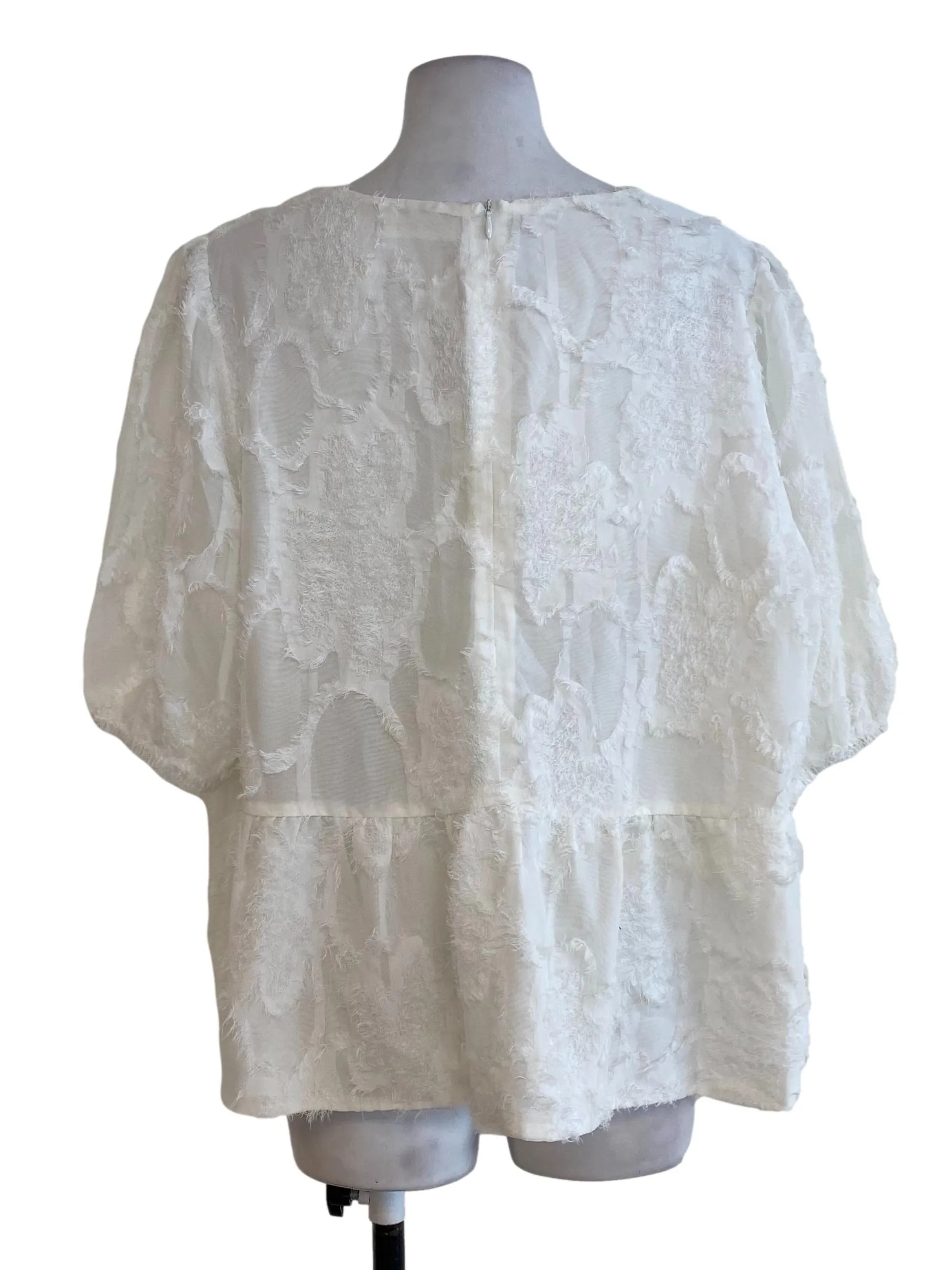 White Fur Ruffle Top