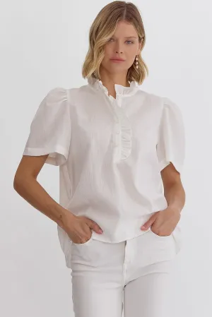 White Puff Sleeve Ruffle Blouse