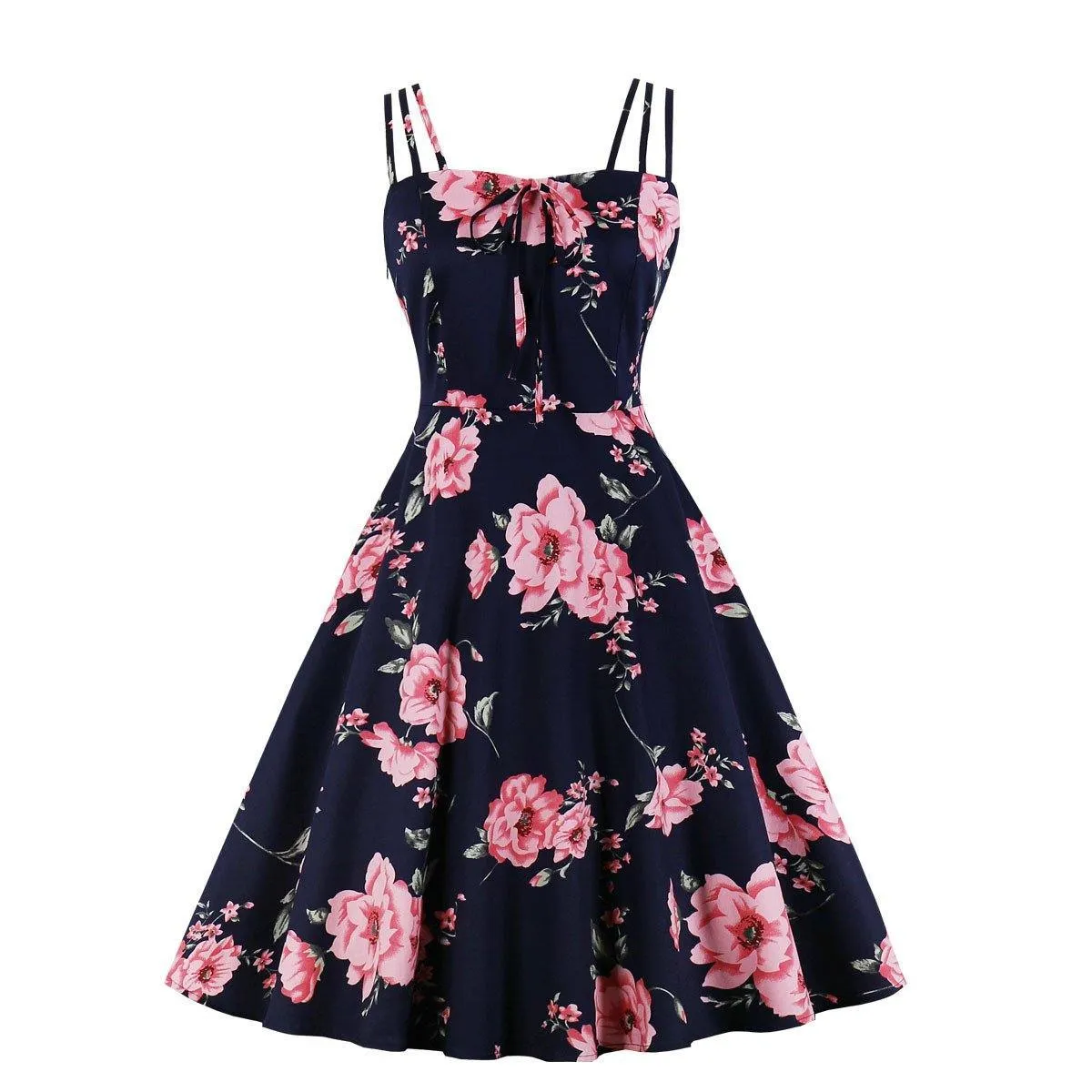 Women Summer Floral Print Retro Dresses