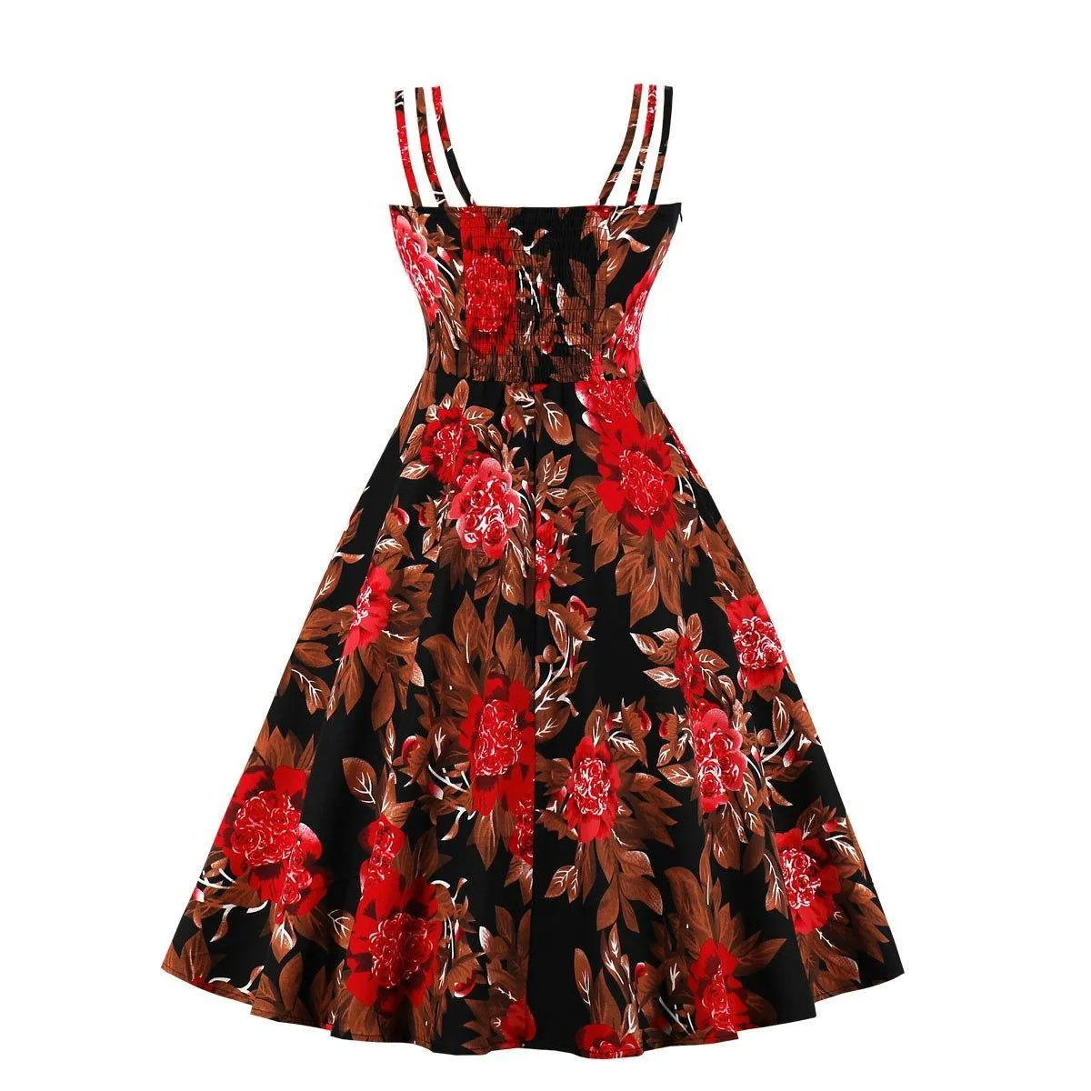 Women Summer Floral Print Retro Dresses