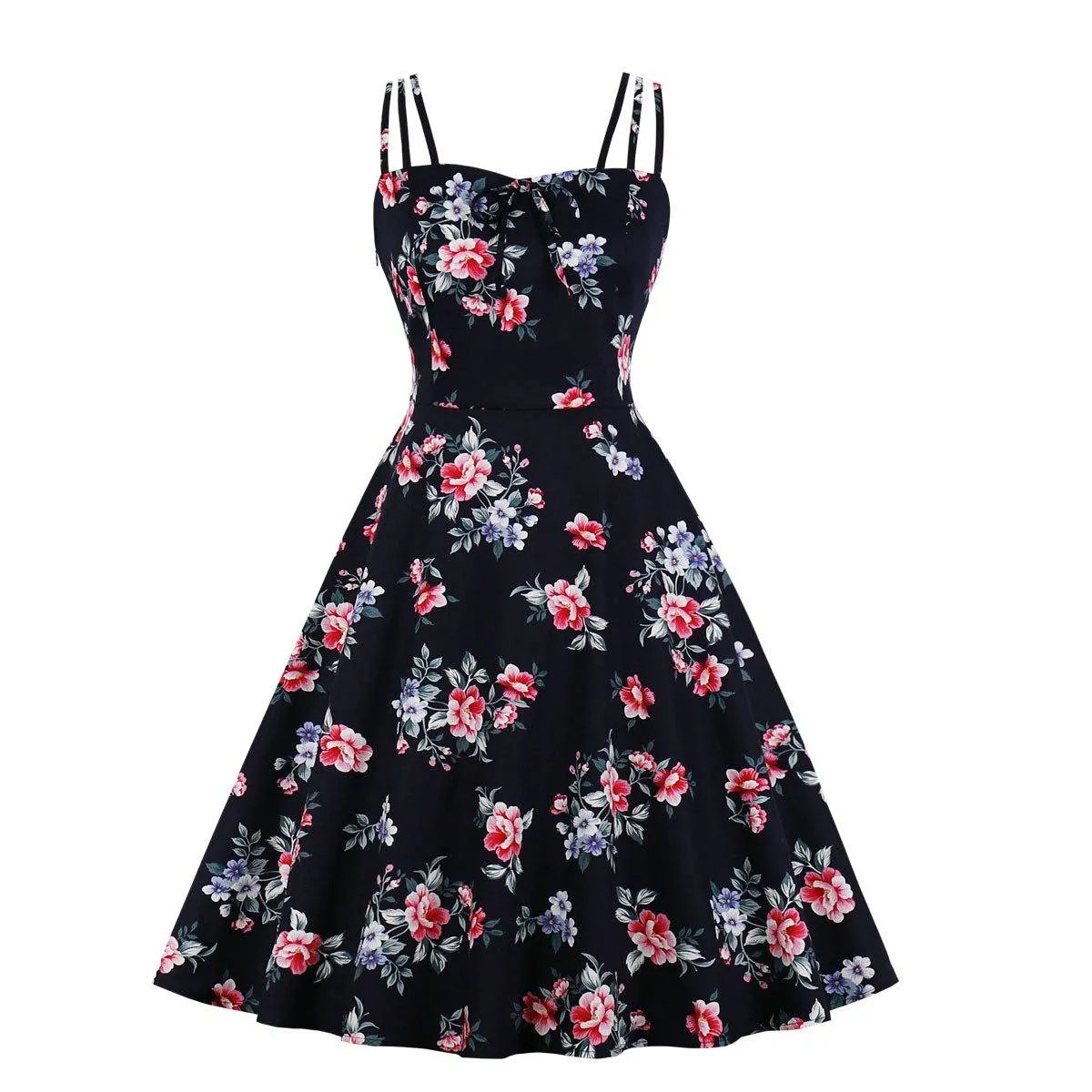 Women Summer Floral Print Retro Dresses