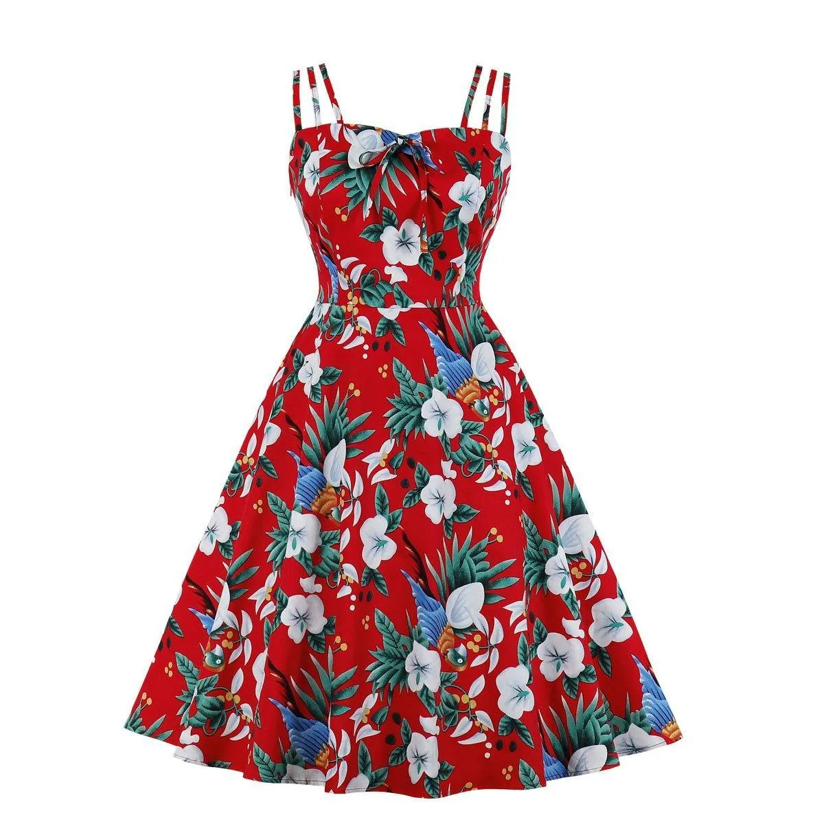 Women Summer Floral Print Retro Dresses