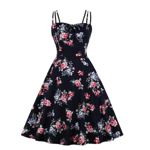Women Summer Floral Print Retro Dresses