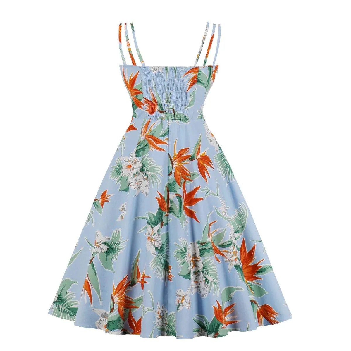 Women Summer Floral Print Retro Dresses