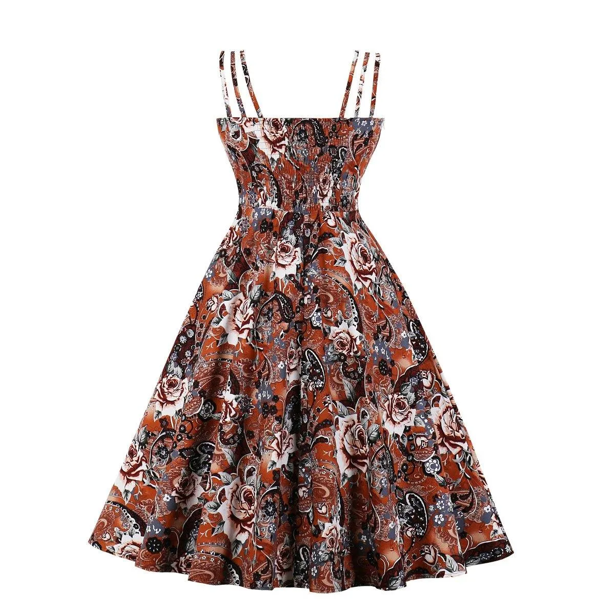Women Summer Floral Print Retro Dresses