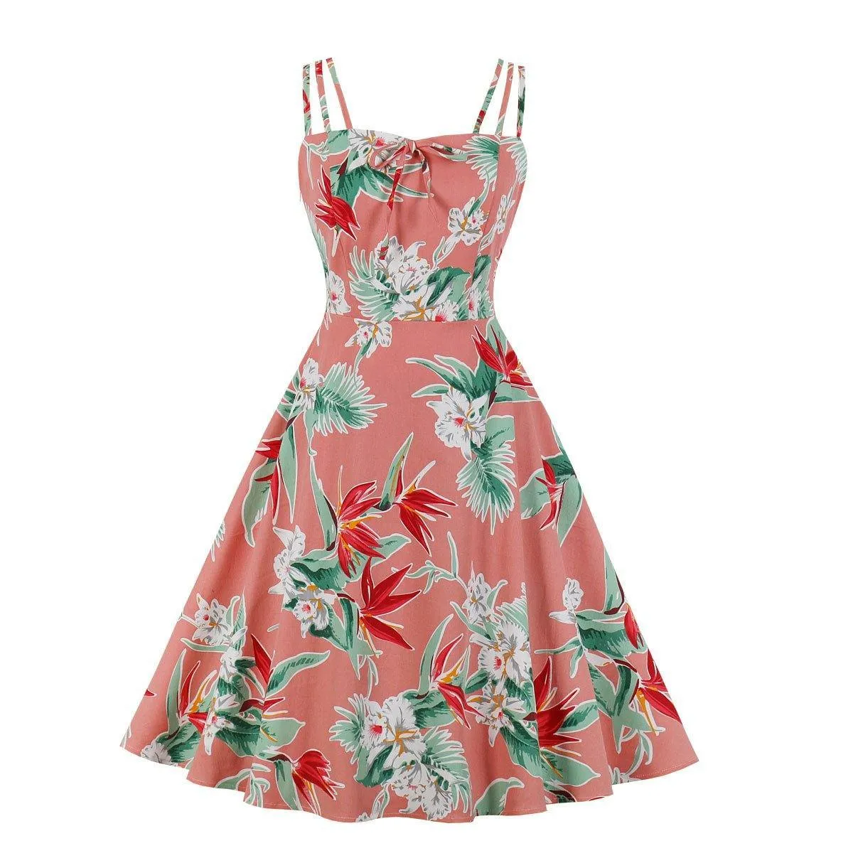 Women Summer Floral Print Retro Dresses