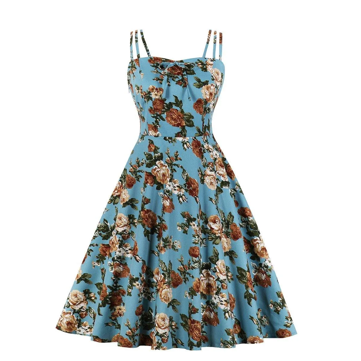 Women Summer Floral Print Retro Dresses
