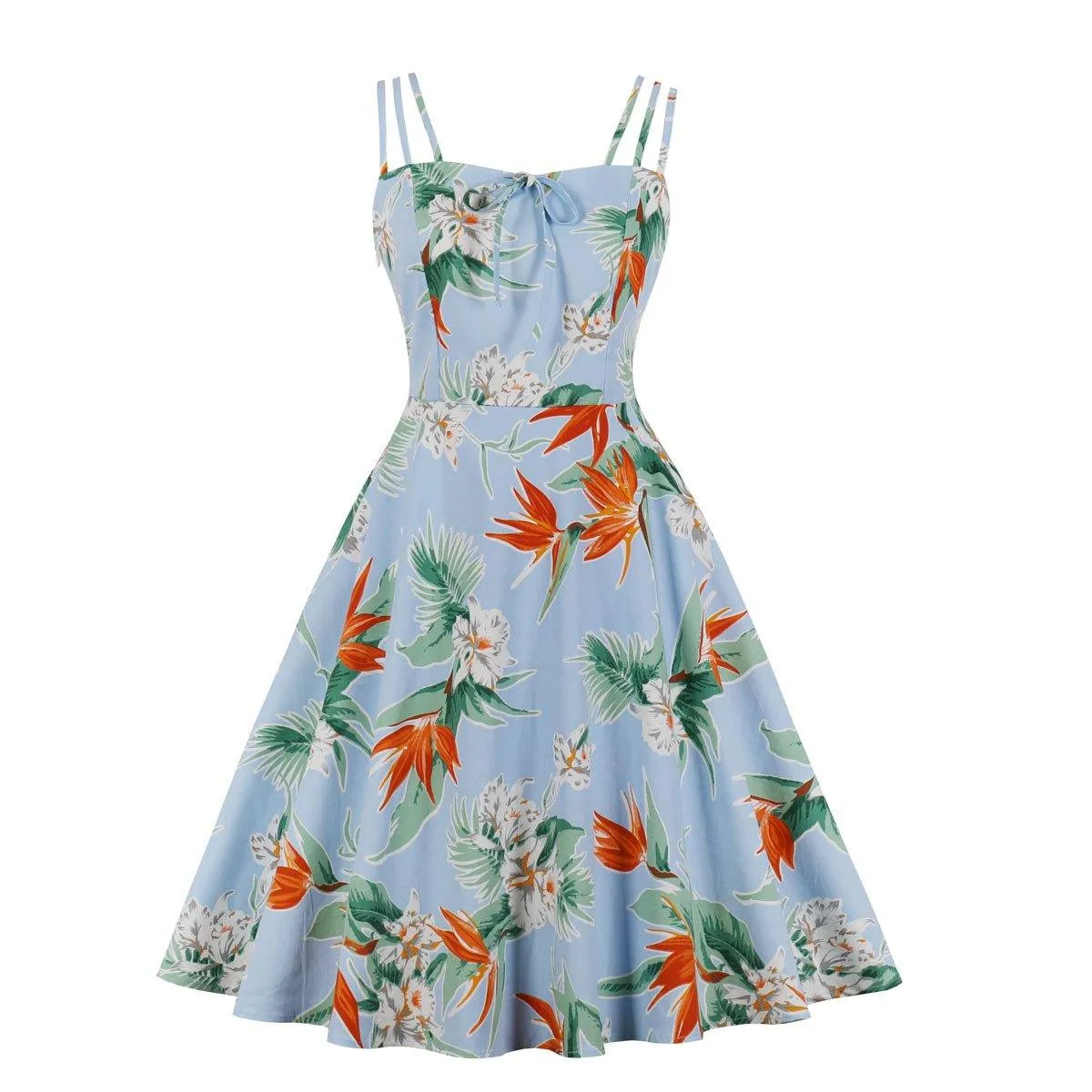 Women Summer Floral Print Retro Dresses
