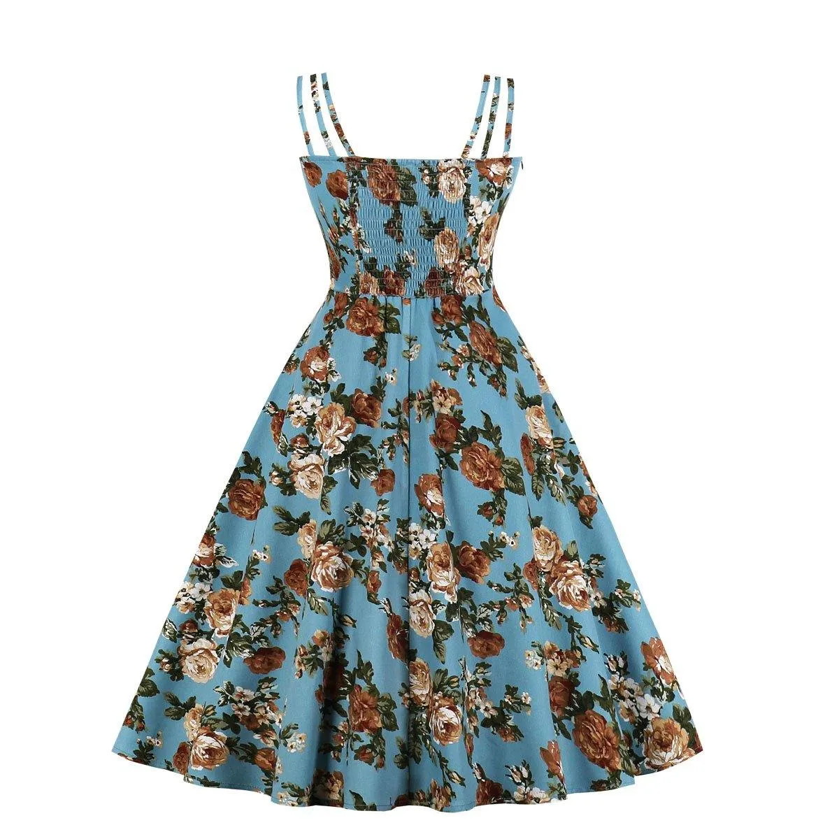 Women Summer Floral Print Retro Dresses