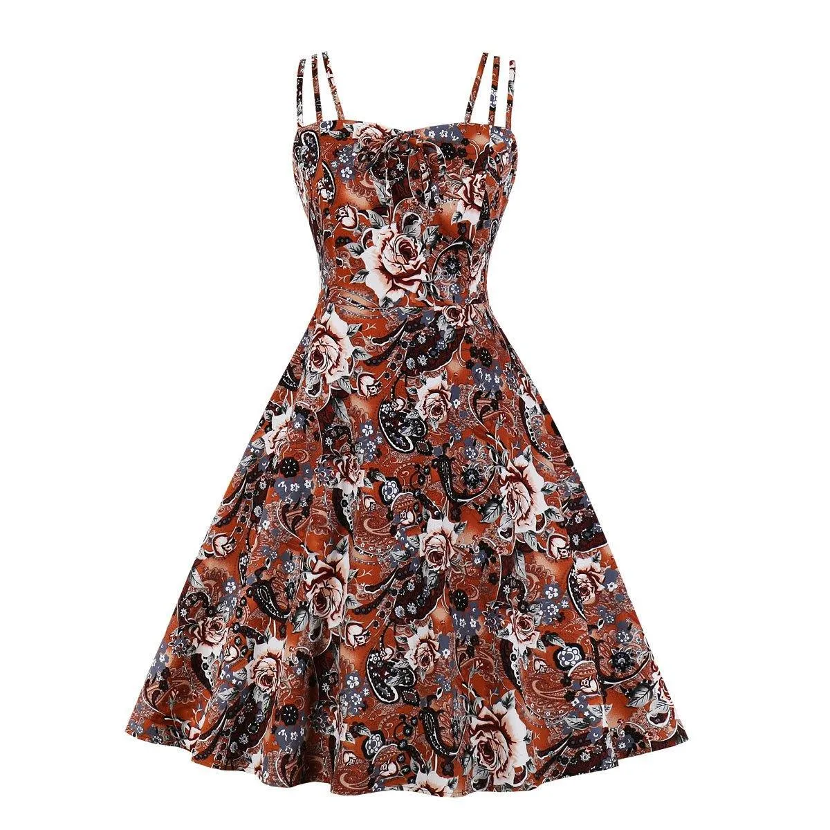 Women Summer Floral Print Retro Dresses
