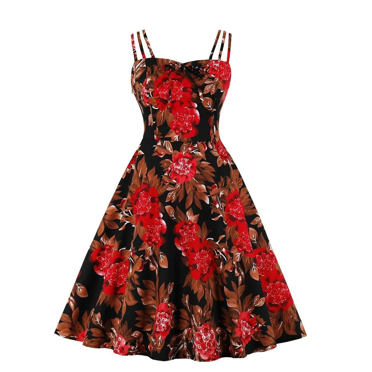 Women Summer Floral Print Retro Dresses