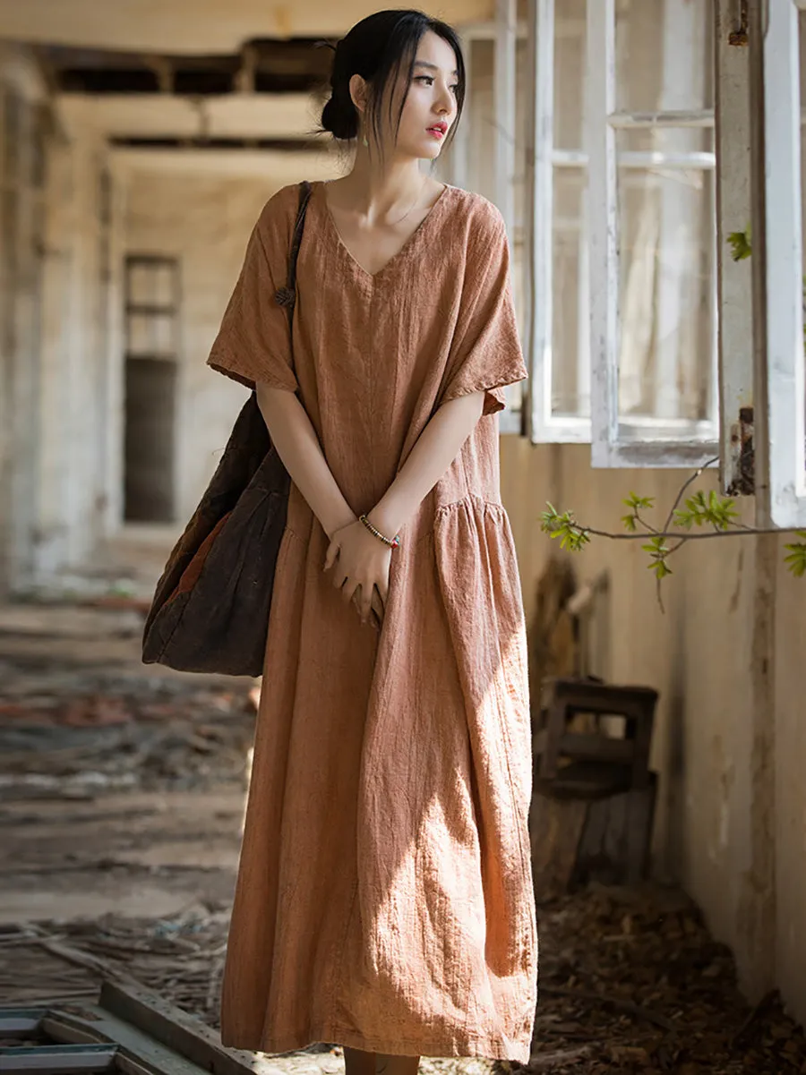 Women Summer Women Summer V-Neck Linen Dress