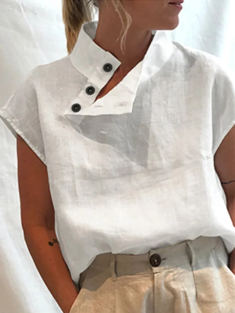 Women White Cotton Linen Shirt