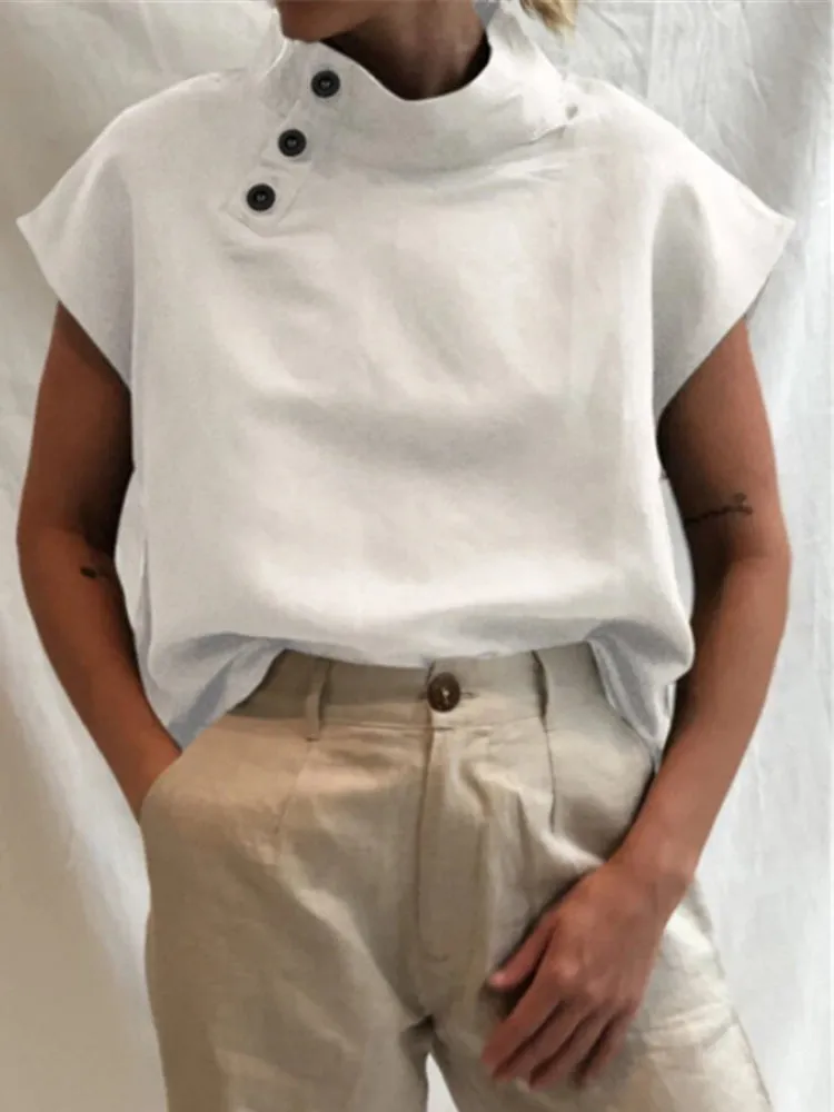 Women White Cotton Linen Shirt