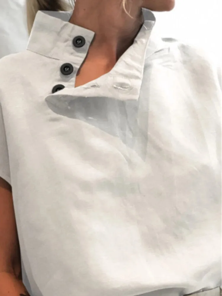 Women White Cotton Linen Shirt