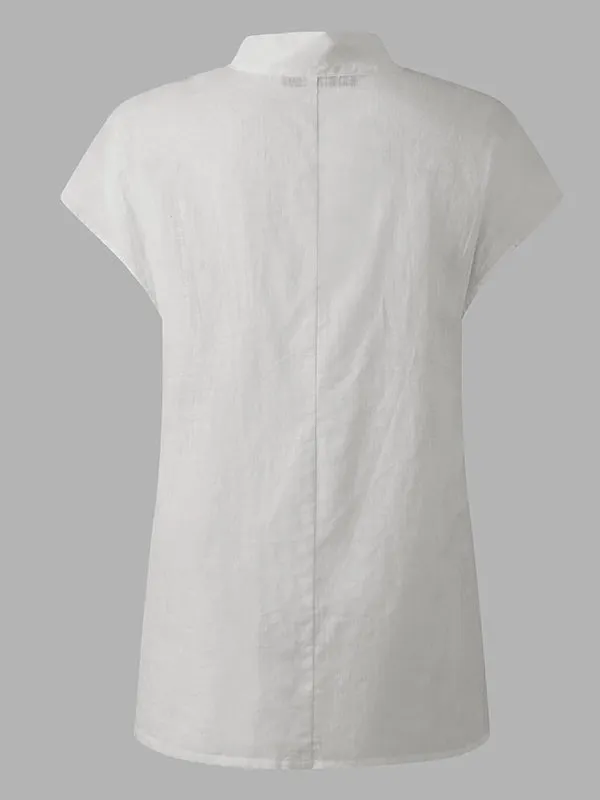 Women White Cotton Linen Shirt