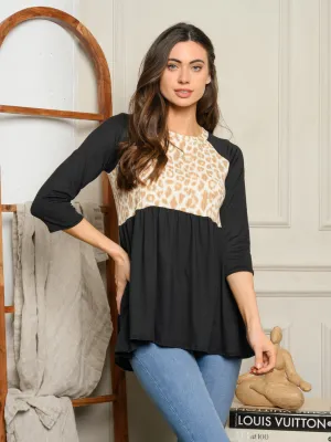 WOMEN'S 3/4 SLEEVE ANIMAL PRINT TUNIC TOP