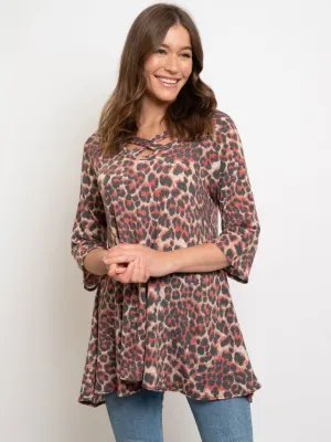 WOMEN'S ANIMAL PRINT FRONT CROSS TUNIC TOP