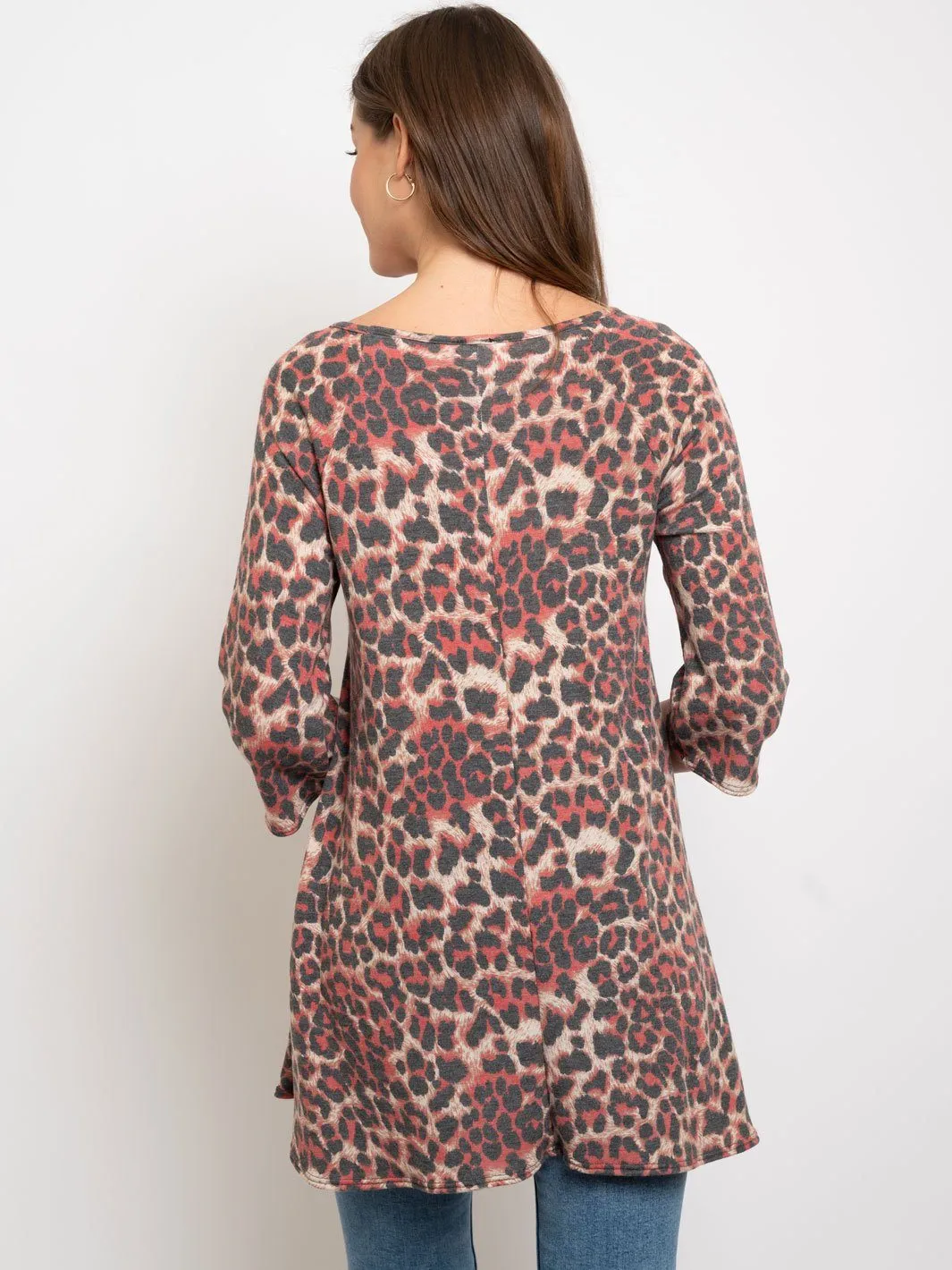 WOMEN'S ANIMAL PRINT FRONT CROSS TUNIC TOP