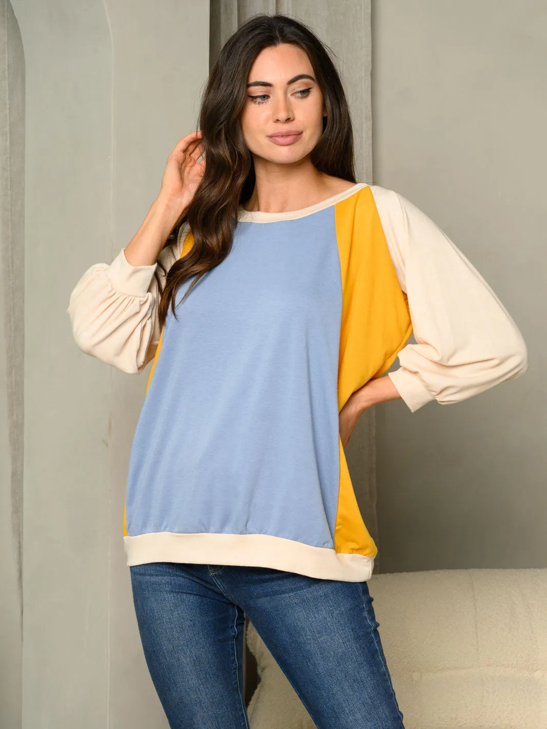 WOMEN'S LONG SLEEVE COLORBLOCK TUNIC TOP