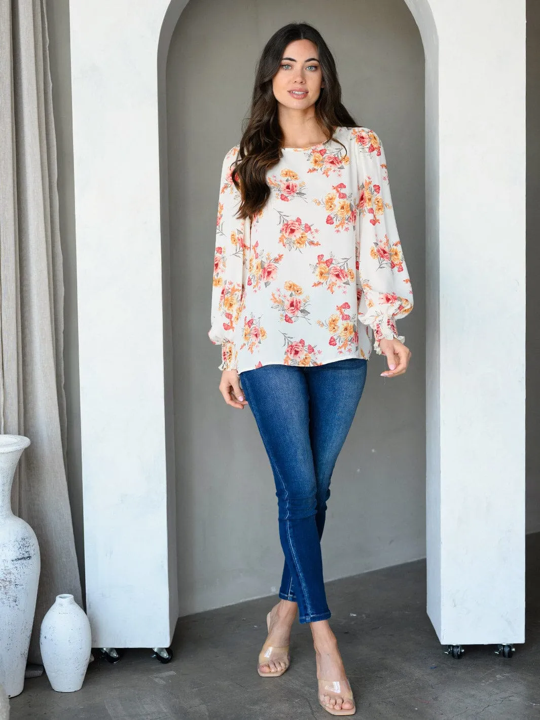 WOMEN'S LONG SLEEVE FLORAL TUNIC TOP