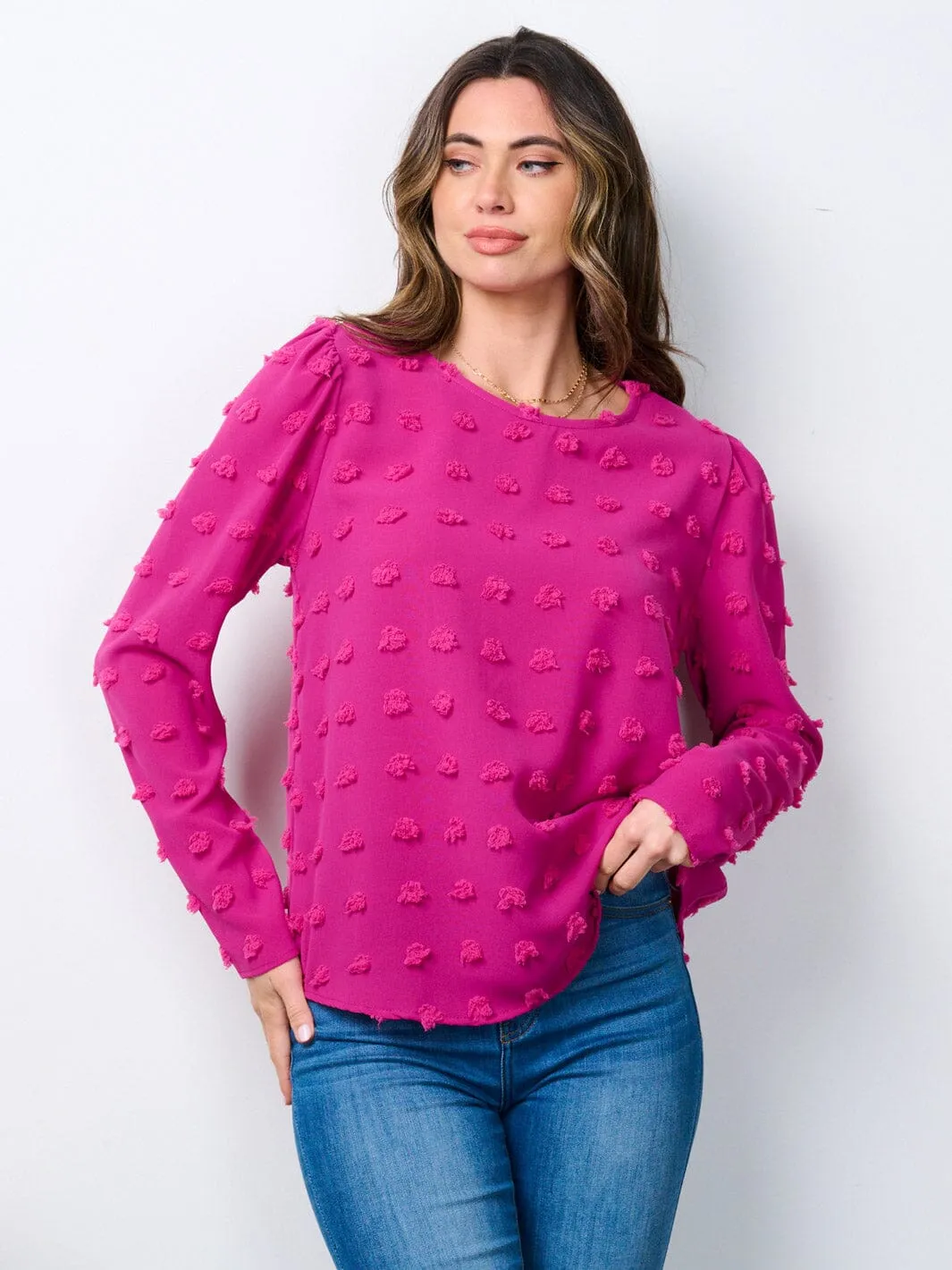WOMEN'S LONG SLEEVE SWISS DOTS BLOUSE TOP