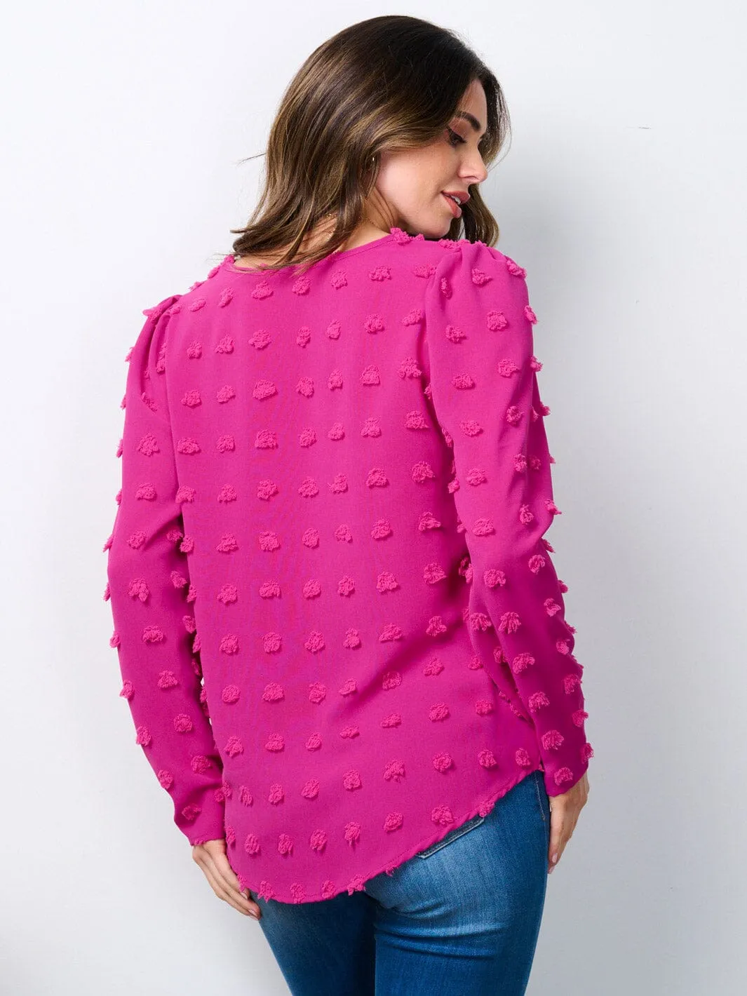 WOMEN'S LONG SLEEVE SWISS DOTS BLOUSE TOP
