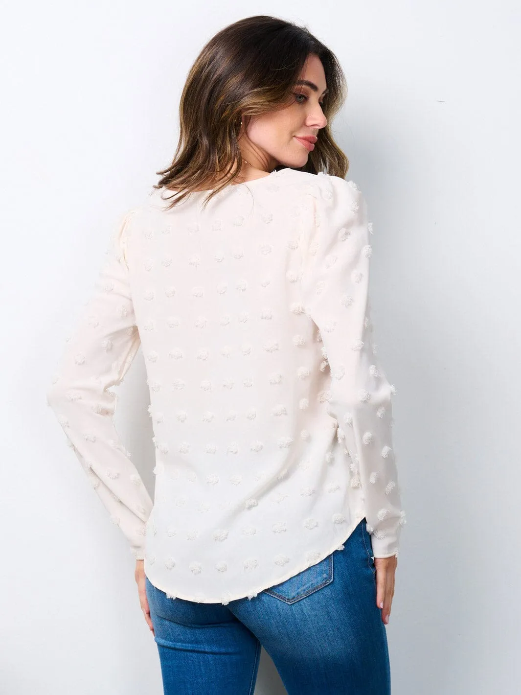 WOMEN'S LONG SLEEVE SWISS DOTS BLOUSE TOP
