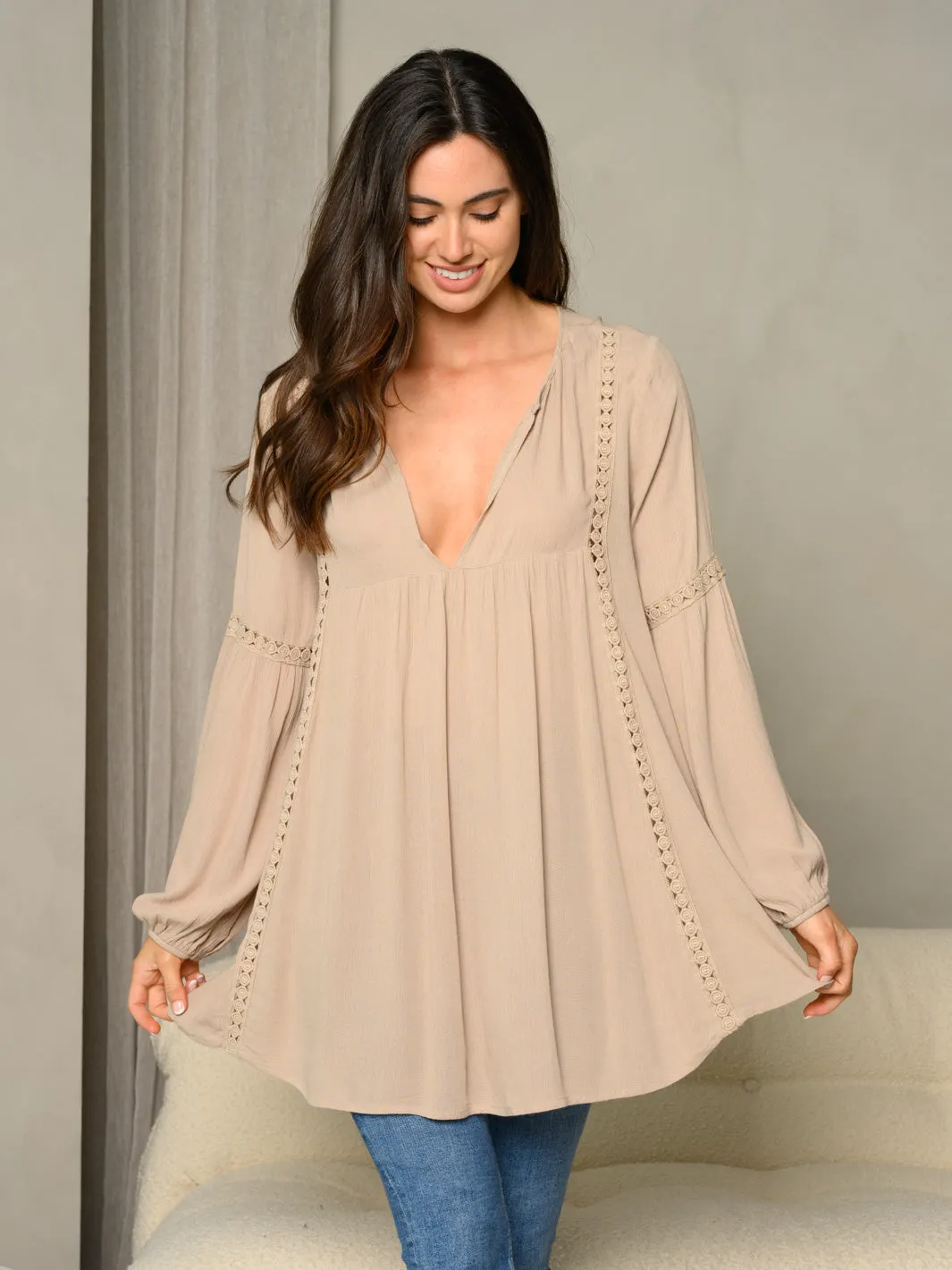WOMEN'S LONG SLEEVE V-NECK TUNIC TOP