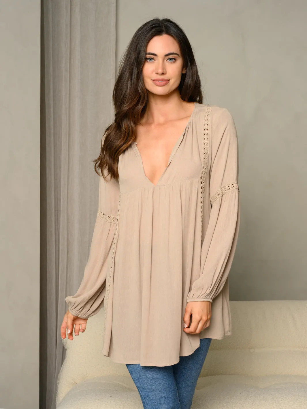 WOMEN'S LONG SLEEVE V-NECK TUNIC TOP