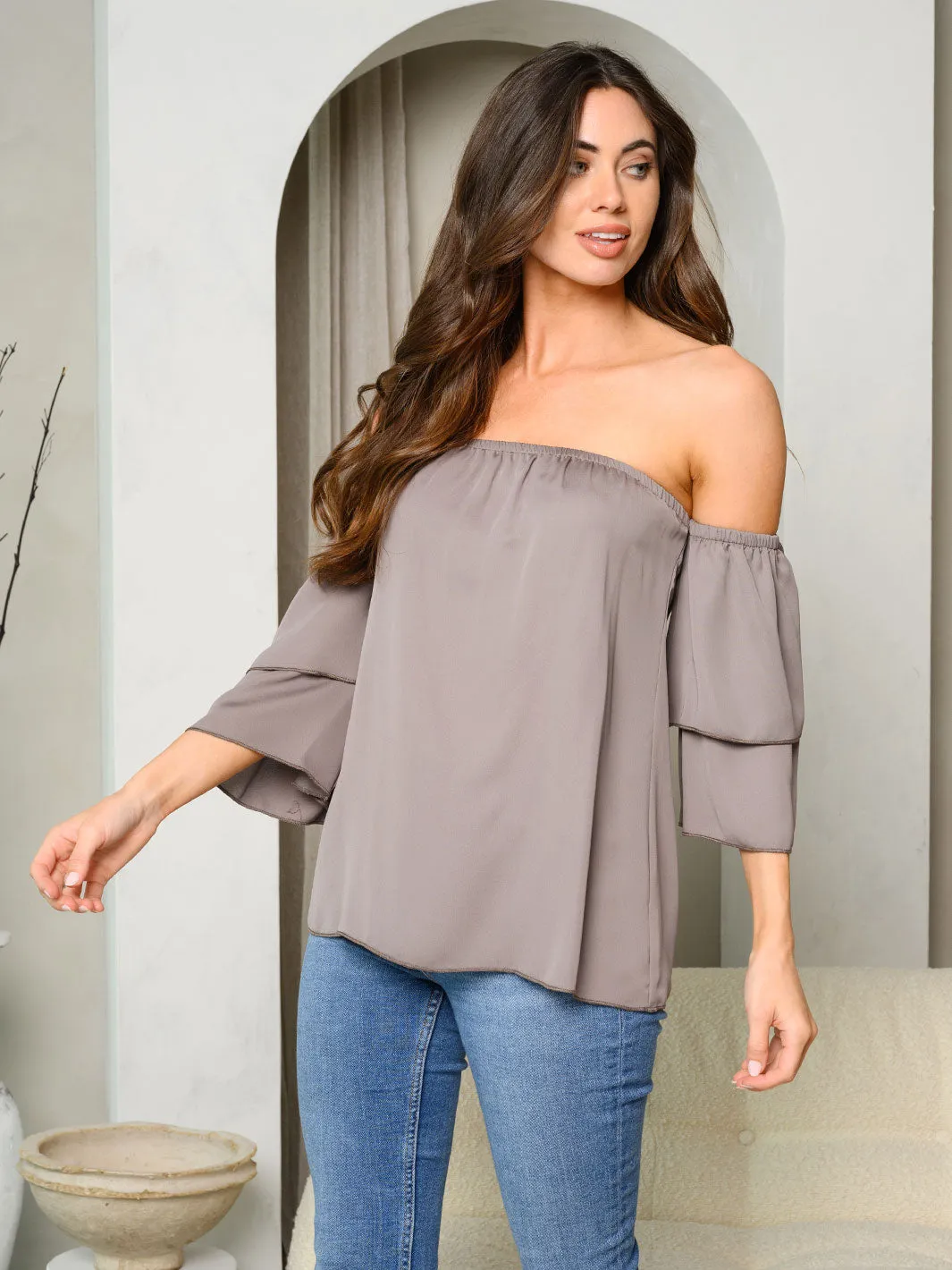WOMEN'S OFF SHOULDER TIERED SLEEVES TOP