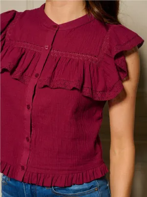WOMEN'S RUFFLE SLEEVE BUTTON UP BLOUSE TOP