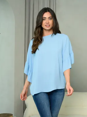 WOMEN'S SHORT RUFFLE SLEEVE TUNIC DETAILED TOP