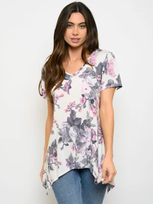 WOMEN'S SHORT SLEEVE FLORAL TUNIC TOP