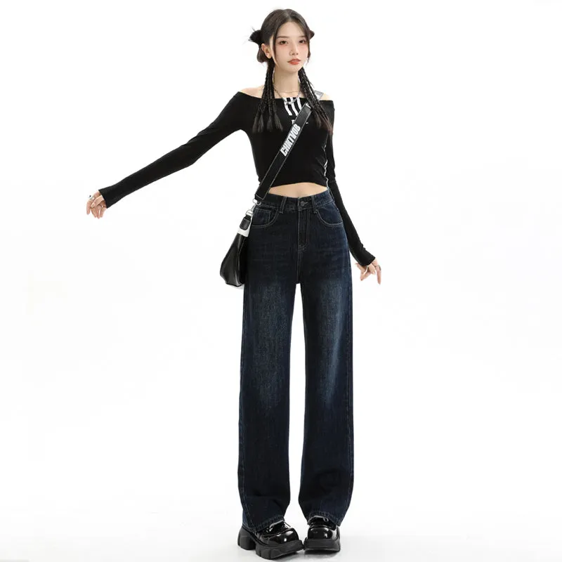 Women's Straight-leg Jeans Featuring a Low Waist Design