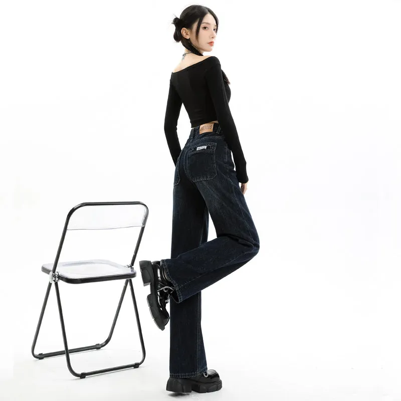Women's Straight-leg Jeans Featuring a Low Waist Design